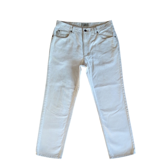 L.L. Bean Double L Classic Fit Straight Leg Denim Jeans 34 x 29 Cream Pockets - Picture 2 of 16